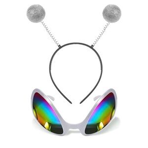Silver Alien Headband Alien Glasses Set Boppers Antenna Headband Rainbow Lens